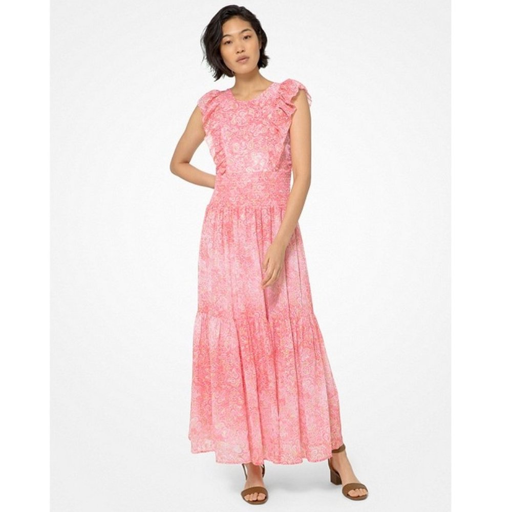 🌸 Michael Kors Ruffle Georgette Tiered Dress  0 ❤️